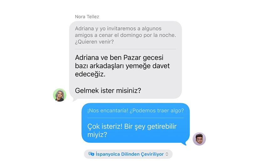 Canlı Çeviri özelliğinin gösterildiği Mesajlar uygulaması
