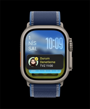 Apple Watch Ultra 3, siyah renk, titanyum kasa, Durum Denetleme bildirimi Akıllı Gruplama’nın üstünde duruyor