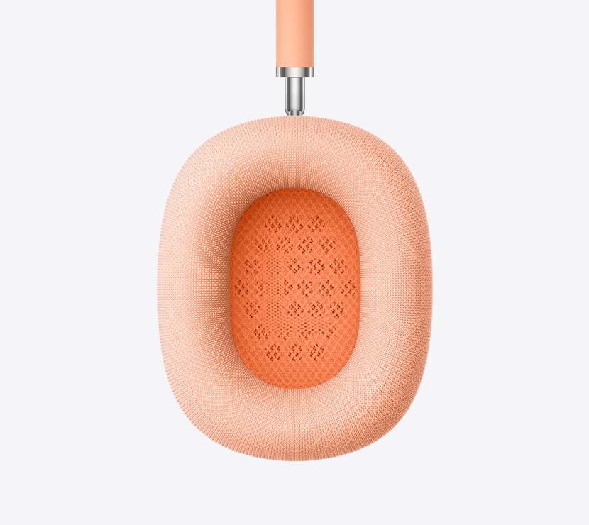 AirPods Max 2 headphones, orange color, detail of ear cushion interior