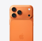 iPhone 17 Pro, achterkant, kleur Kosmisch Oranje, Pro Fusion-camerasysteem in plateau aan de bovenkant